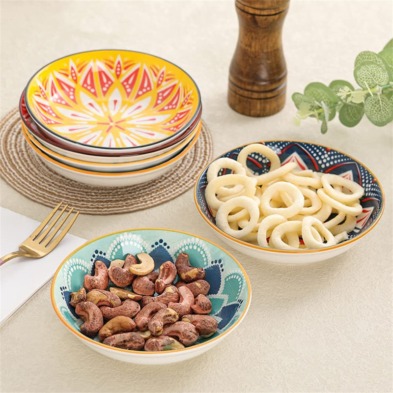 Bungalow Rose Ice Cream Dessert Bowl 8.5 Oz Ceramic Bowl Set Of 6 Colorful Shallow Bowl For Side Dish Snack Appetizer Microwave And Dishwasher Safe Wayfair
